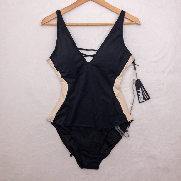 Ta3 Other - Black & Cream One-Piece Swimsuit with Side Contrast